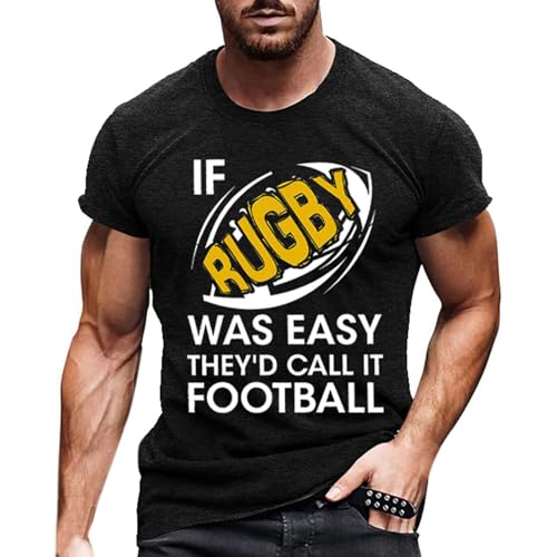 Camiseta para hombre de rugby con letras inglesas, cuello redondo, manga corta, Le Noir, S