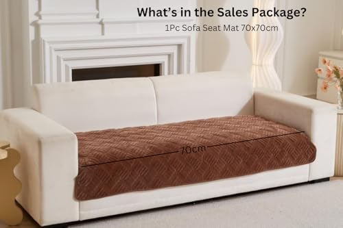 Image of HOMETHREADS Innovative Premium Velvet Sofa Cover Mat with PVC Backing for Non-Slip Comfort (L Brown, 1 Seater | 70x70cm)