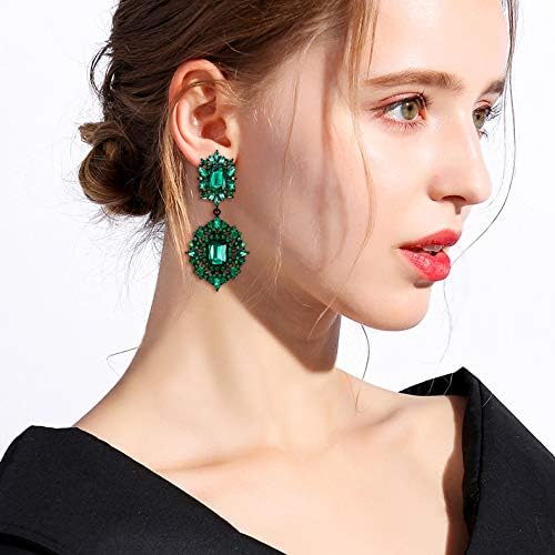 EVER FAITH Green Rhinestone Dangle Earrings, Vintage Crystal Art Deco Gatsby Costume Statement Earrings for Women Girls Black-Tone - Image 4