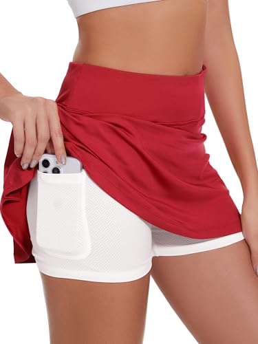 Image of Ibeauti Womens Back Pleated Athletic Tennis Skorts Golf Skirts with 3 Pockets Mesh Shorts for Running Active Workout
