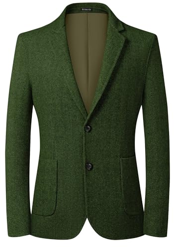 Mrbuerly Mens Herringbone Blazer Green British Wool Blend Suit Jacket 2 Button Casual Sport Coat Winter Wedding Groomsmen Prom Jackets XXL