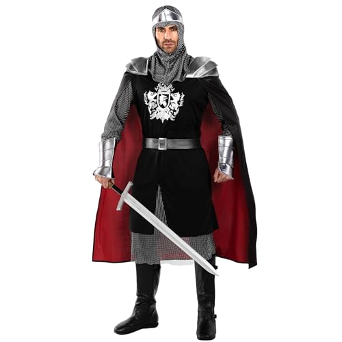 Morph Knight Costume Adults, Medieval Knight Costume Mens Halloween Crusader Outfit, Halloween...
