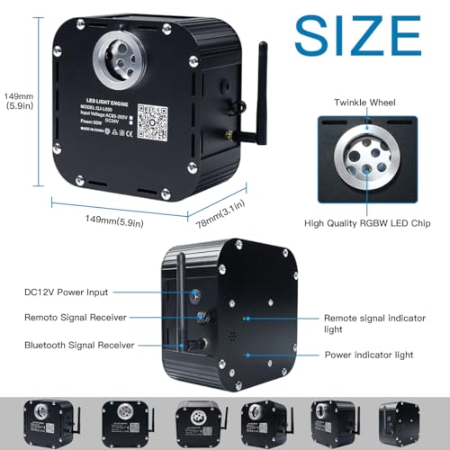 Image of AKEPO 50W RGBW Twinkle Fiber Optic Light Engine Driver, Bluetooth APP Control+Music Activated+28-Key Remote Control for Home Fiber Optic Star Ceiling