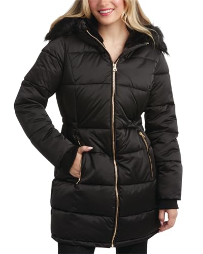 Jessica Simpson Women's Long Puffer Jacket - Quilted Winter Coat with Faux Fur Trim Hood - Insulated Coat for Women (S-XL)