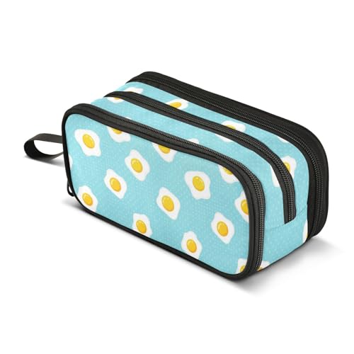 Image of J JOYSAY Fried Eggs Polka Dots Blue Pencil Case Large Big Capacity Pencil Pouch for Girls Boys Marker Organizer Bag for College Students School Office