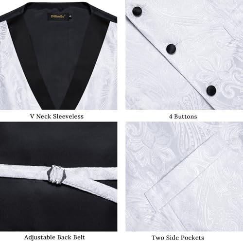 Image of DiBanGu Mens Paisley Suit Vest Silk Jacquard Waistcoat and Necktie Set Formal Shawl Collar Dress Vest 7PCS for Wedding Party
