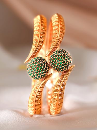 Image of Rubans Set of 2 22K Gold-Plated Stylish Stone Studded Traditional Bangles for Womens & Girls