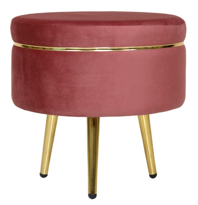 Image of Ottoman Stool for Living Room, Velvet Foot Rest Puffy for Sofa, Foot Stool for Sitting, Modern Puffy for Bedroom, Metal Legs Ottoman for Home Decor, 17 inch Height (Stool-Gajri)