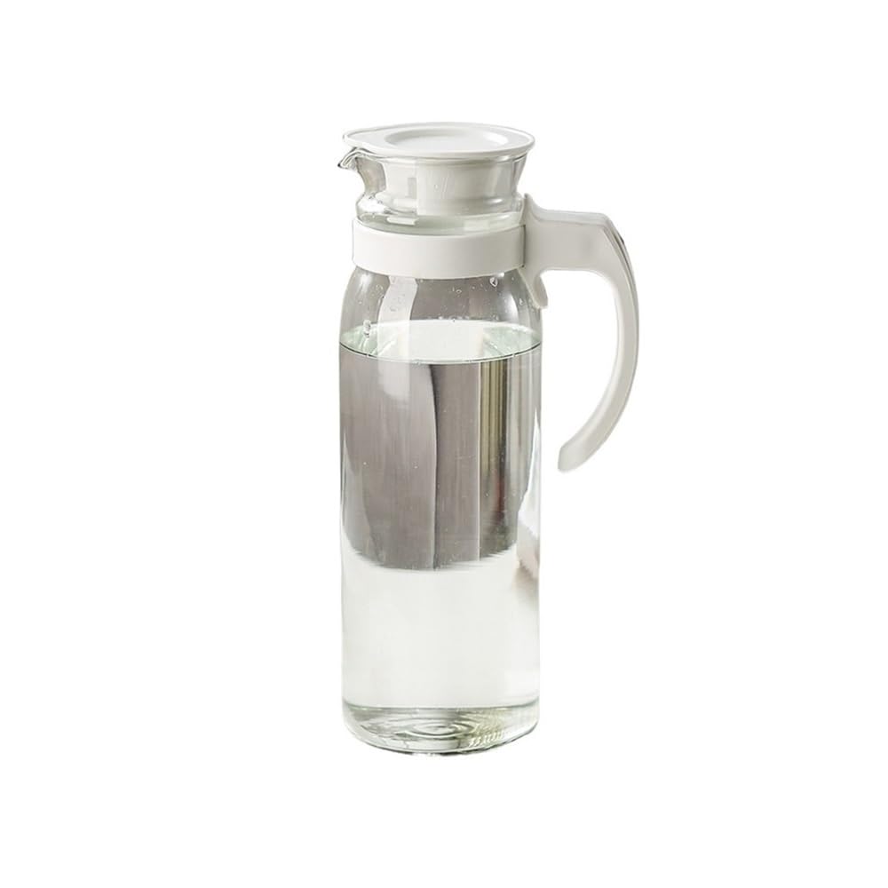 Jarra Agua Hervidores de Agua de Vidrio de 1400 ml de Gran Capacidad con Tapa y asa, Jarra for Jugo, té, Leche, dispensador de Bebidas Jarra de Agua(Blanco)