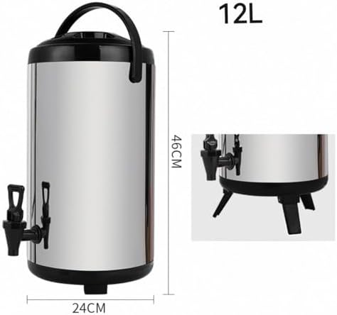 Insulated Beverage Bucket, Keeps Drinks Hot for Hours, Ideal for Milk Tea and Hot Beverages,Silvery-12L