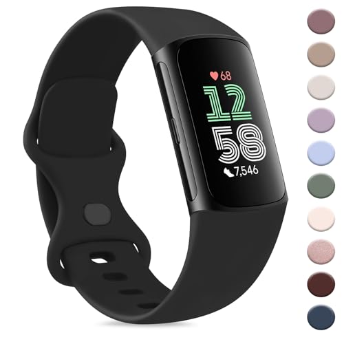 AK Sport Band Compatible with Fitbit Charge 6 Bands/Fitbit Charge 5 Bands Women Men, Classic Soft Replacement Straps Wristbands for Fitbit Charge 6/5 Advanced Fitness & Health Tracker (Black,Small)
