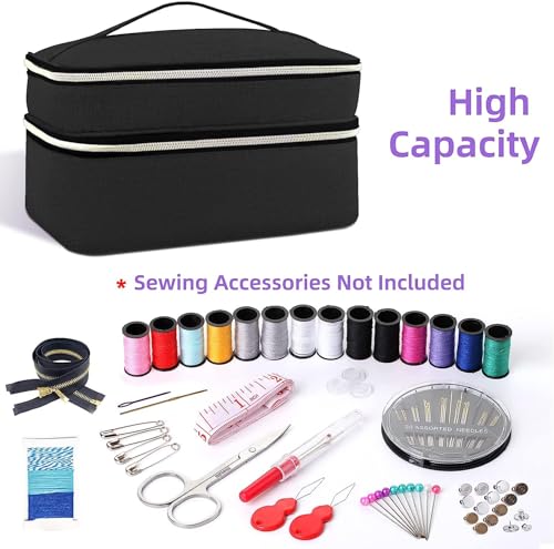 Image of Meichoon Sewing Supplies Storage Bag Designed with a Double-Layer Structure with Multiple Pockets and Compartments Inside DIY & Well Organized Waterproof Protective Convenient Black