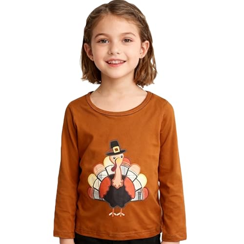 Image of Thanksgiving Toddler Girls T-Shirts Turkey Long Sleeve Shirts Kids T Shirts Cotton Girls Summer Tops 3-8Y