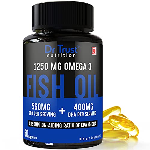 Dr Trust Nutrition Fatty Acid Fish Oil with 1250 MG Omega 3, 560 MG EPA and 400 MG DHA for Healthy Heart and Eyes-716, Light Golden Dr Trust Nutrition Fatty Acid Fish Oil with 1250 MG Omega 3, 560 MG EPA and 400 MG DHA for Healthy Heart and Eyes-716, Light Golden