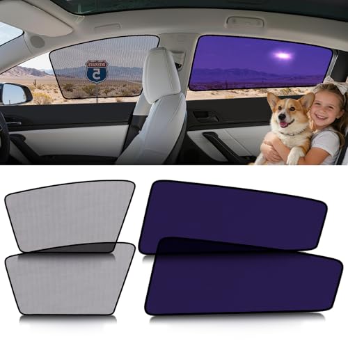 ZATOOTO Tesla Model 3 Car Window Shades 4Pack | Clear for Safe Driving | Bluish-Purple for Passenger Comfort | UV Protection | Static Cling Side Window Sun Shade Blocker with Storage Bag | 2018-2026 |