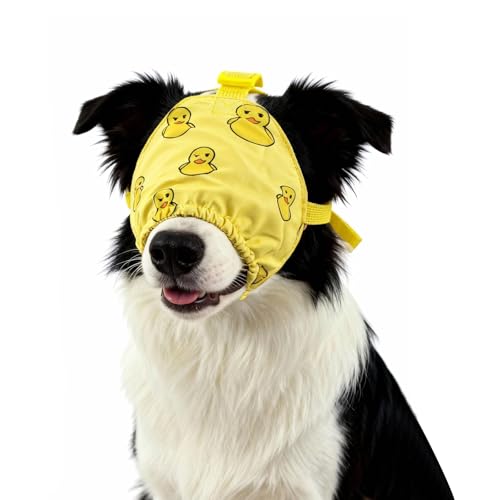 Image of NACOCO Dog Calming Cap Eye Mask Ducks Nylon Shading Pet Anxiety Mask Muzzle for Grooming Anti Car Sickness (Yellow, XL)