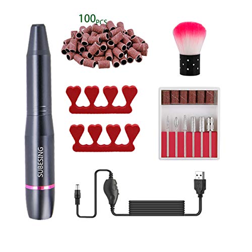 USB Electric Nail File Is a Professional Electric Nail Drill for Acrylic Nail ToolsPortable Hand-Held GrinderPedicure Polishing Styling Tool With 6 nail bits and 106 Frosting Belts (gray)…