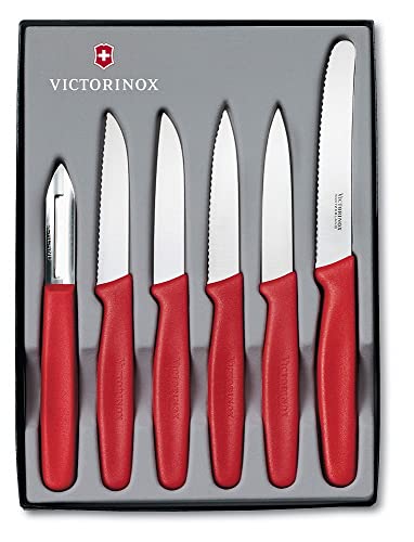 Victorinox, 5.1111.6, Standard, Gemüsemesser-Set, 6-teilig, Extra scharfe Klinge, robuster Kunststoff-Griff, Rot, Made in Switzerland, Spülmaschinengeeignet