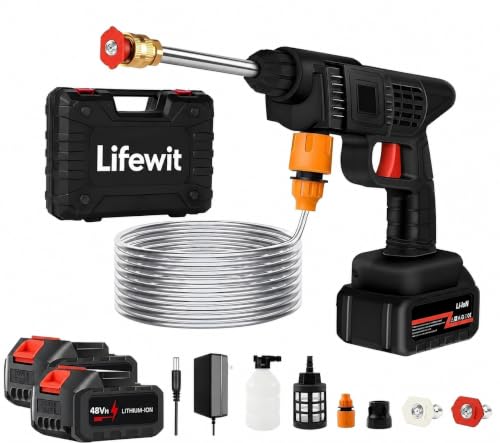Image of Lifewit (Double Battery) Cordless Portable Wireless Pressure Washer Gun 48V 12000mAh High Pressure Water Gun for Car Wash & Bikes Cleaning with Adjustable Nozzles & 5M Hose Pipe Lifewit