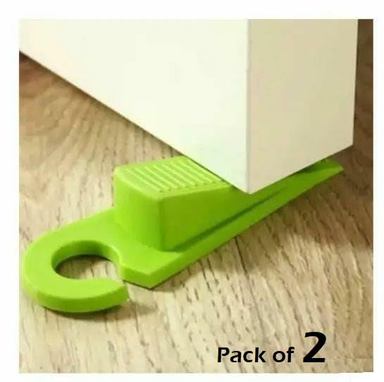 Qwid Slip Resistant Rubber Wedge Door Stopper with Holder Design - Multicolor Pack of 2 1