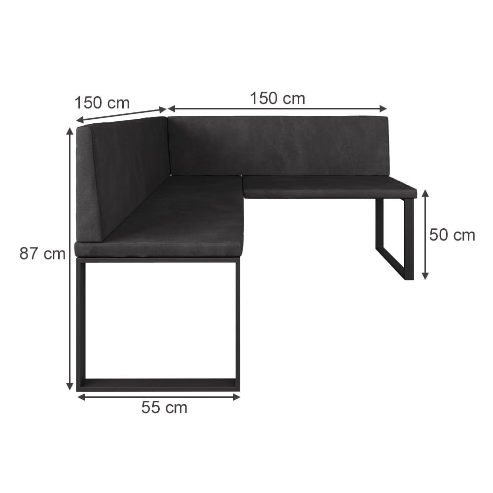 Vicco Banc d'angle Ravon, Anthracite, 150x150cm, adapté comme Banc de Salle à Manger pour Cuisines et espaces Repas