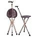 Regulowany składany stołek do chodzenia z laską Stołek do masażu z siedziskiem Przenośny stołek wędkarski ze światłem LED dla osób starszych, kul (brązowy)