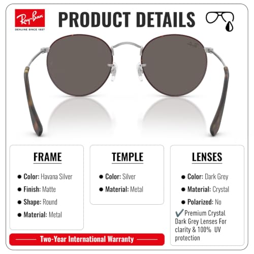 Image of Ray-Ban RB3447 ROUND METAL Round Shaped Sunglasses for Men with Official RAYBAN Eyewear Kit