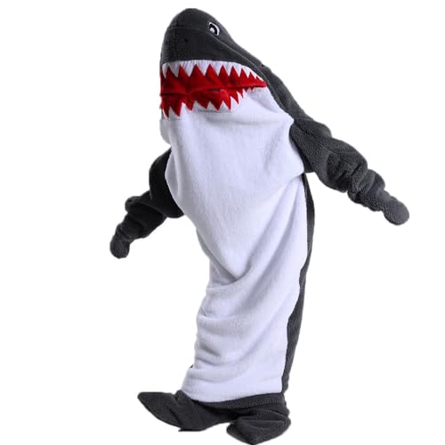 Couverture à capuche requin pour adulte et sac de couchage cosplay douillet