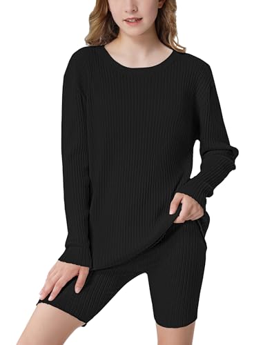 EXARUS Girls Sweaters Knit Ribbed Long Sleeve Pullover Casual for Kids 6-12Y