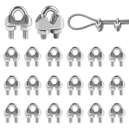 20 Pièces Serre Cable Acier Inox, 5 mm Serre Cable Inox, U Boulon Clip,PréVention De La Rouille Et De La Corrosion, Pour Les Chantiers de Construction et Les...