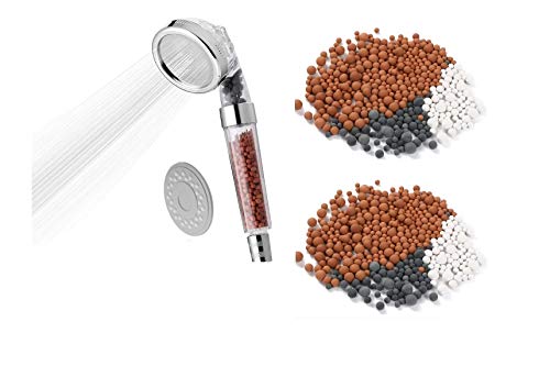 Filtered Ionic Shower Head,High Preesure Showerhead with 3 Setting and water saving, Negative Energy Balls to Purify Chlorine, Stone Filter Beads Handheld Shower for Dry Hair & Skin SPA by imtfzct