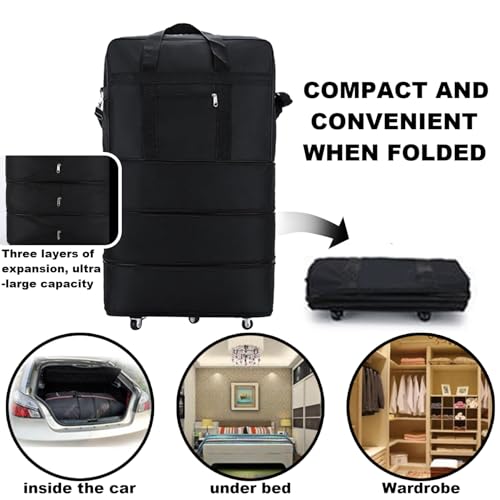 Wheeled Duffle Bag Luggage,Rolling Duffle Bag, Expandable Foldable Suitcase with 360 ° Wheels Waterproof Oxford Wheeled Holdall Travel Bag for Men Women Travel Business Trip2