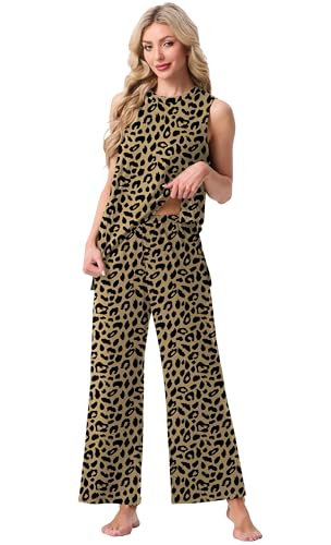 Image of PrinStory Womens Pajamas Sets 2 Piece Soft Pjs for Women Sleeveless Pajama Set Summer Loungewear with Pockets