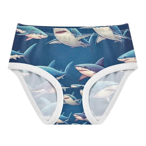 Girls Underwear, Cute Sharks Blue Toddler Panties, Cotton Girls Underwear, 2T–8 Years