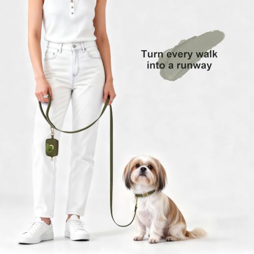 Image of Didog Soft PU Leather Dog Collar for Small Dogs, Quick Release,Dark Green S