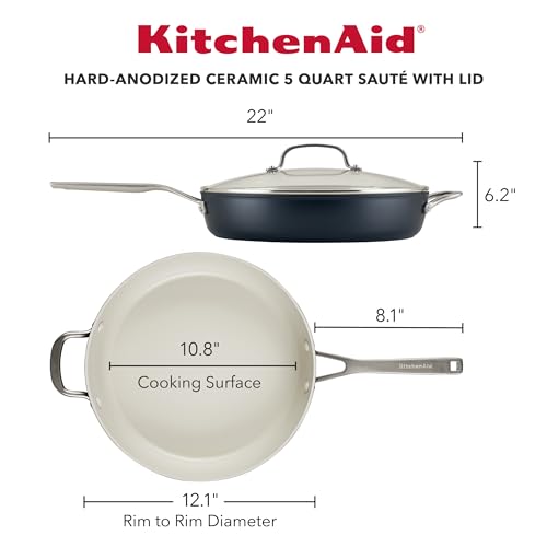 Image of KitchenAid Hard Anodized Ceramic Nonstick Saute Pan with Lid, 5 Quart - Matte Black