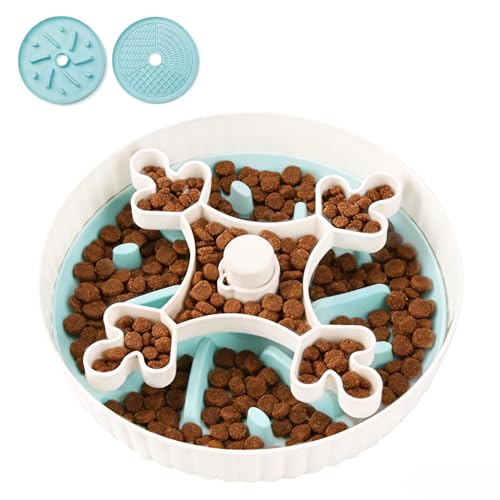 Gamelle lente chien grande race silicone tournante anti-goblet blanc
