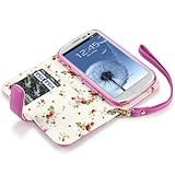 Hot Pink Premium PU Leather Wallet Case with Floral Interior Compatible with Samsung Galaxy S3 i9300