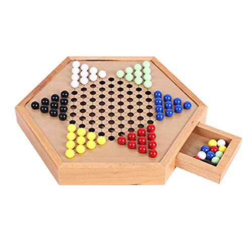 Juego de Damas Chinas Madera con cajón Almacenamiento Mesa portátil para el Desarrollo Cerebral Pensamiento lógico y coordinación Ojo-Mano Ideal niños Adultos