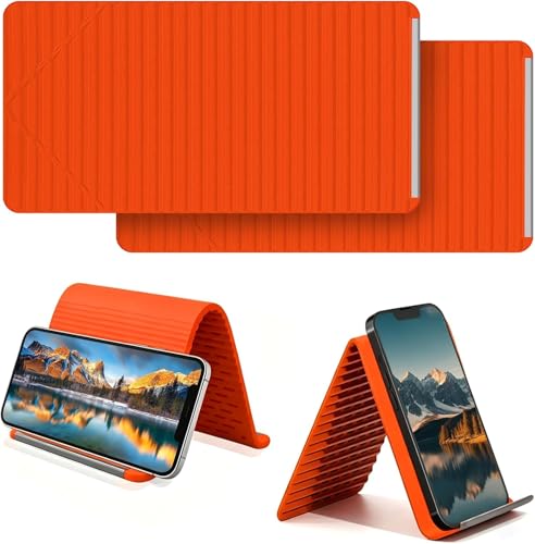 Image of Flexible Silicone Phone Stand, Multi-Angle Adjustable Cell Phone Holder, Portable Phone Stand for Desk, Compatible with iPhone, iPad, Tablet, Laptop, for Home, Office, Gaming (2 Orange)