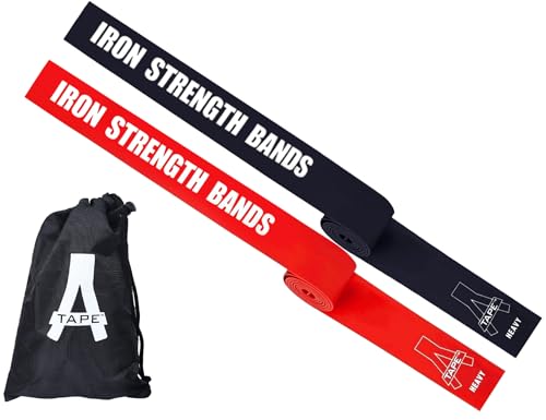 Image of A-TAPE Muscle Floss Bands (5' Ft Long X 2 inch inch Width)- Compression Bands - for Improving Movement, Increasing Circulation & Reducing Soreness (Red (Heavy) + Black (Medium))