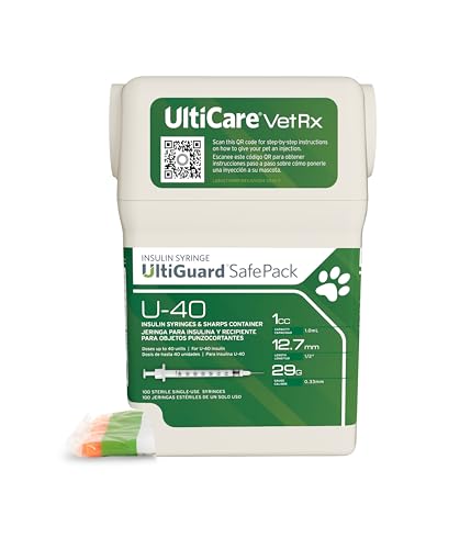 UltiCare VetRx U-40 UltiGuard Safe Pack Pet Insulin Syringes 1cc,...