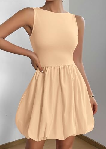 Image of PRETTYGARDEN Summer Dresses for Women 2026 Casual Mini Short Cocktail Dress Sleeveless Tank Crew Neck Bubble Sundress Pockets