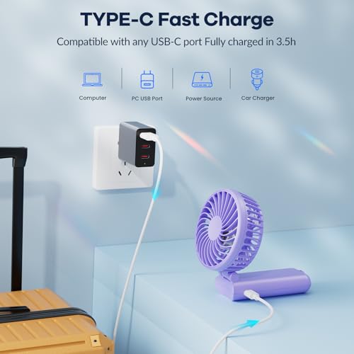 HandFan Upgraded 5200mAh Portable Handheld Fan with Lanyard, 5 Speeds Strong Airflow Hand Fan [27 Working Hours], 180° Foldable Compact Design Personal Fan for Travel/Disney/Concerts/Women(Purple) - image 8