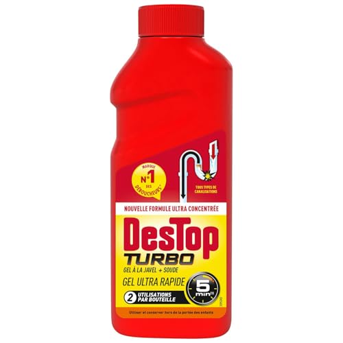 Gel désinfectant DESTOP Turbo 5 min - déboucheur canalisation - 2 doses - 6 x 500ml