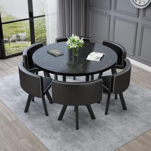 ダイニングテーブルセット6人用 だいにんぐテーブル セット6人 食卓テーブルセット 北欧ライト高級ラウンドダイニングテーブルと椅子の組み合わせモダンなミニマリストラウンドダイニングテーブルホーム小さなアパートラウンドテーブルダイニングテーブル6人用 (乳白