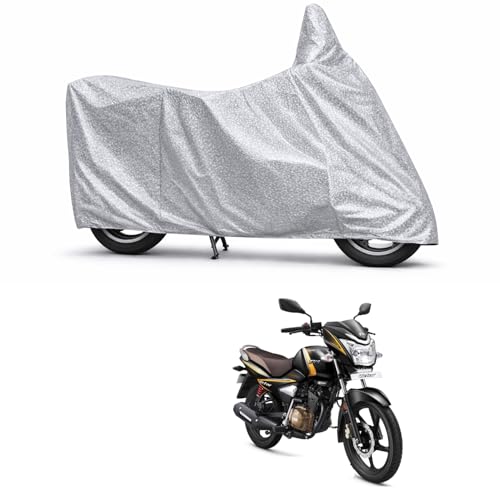 Image of 100% Waterproof Two Wheeler Body Cover Multi Layered Fabric Designed for TVS Victor Premium | Belt Buckle Lock | Silver Mag