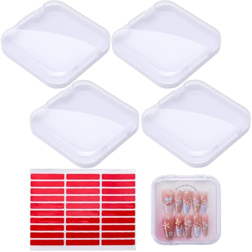 OIIKI 5pcs Clear Press on Nail Boxes, Nail Art Display Box with Adhesive Double Sided Tape, Plastic Storage Case Container Packaging Supplies for Art Business Salon
