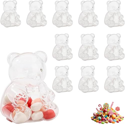 Lot de 12 boîtes à bonbons en forme d'ours mignons en plastique transparent réutilisables à remplir pour la Saint-Valentin, les fêtes, les dragées et...