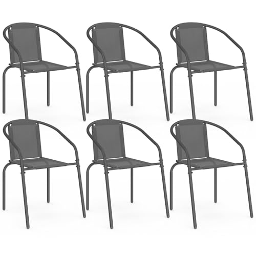 IDMarket - Lot de 6 chaises de Jardin Thelma métal et textilène empilables Gris Anthracite